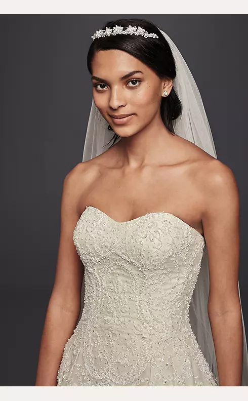Oleg Cassini Beaded Lace Tulle Wedding Dress Image 3