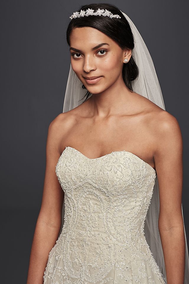Oleg Cassini Beaded Lace Tulle Wedding Dress Image 3