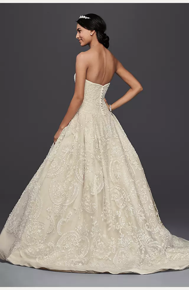 Oleg Cassini Beaded Lace Tulle Wedding Dress Image 2