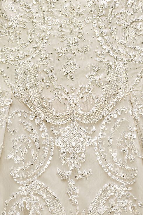 Oleg Cassini Beaded Lace Tulle Wedding Dress Image 4
