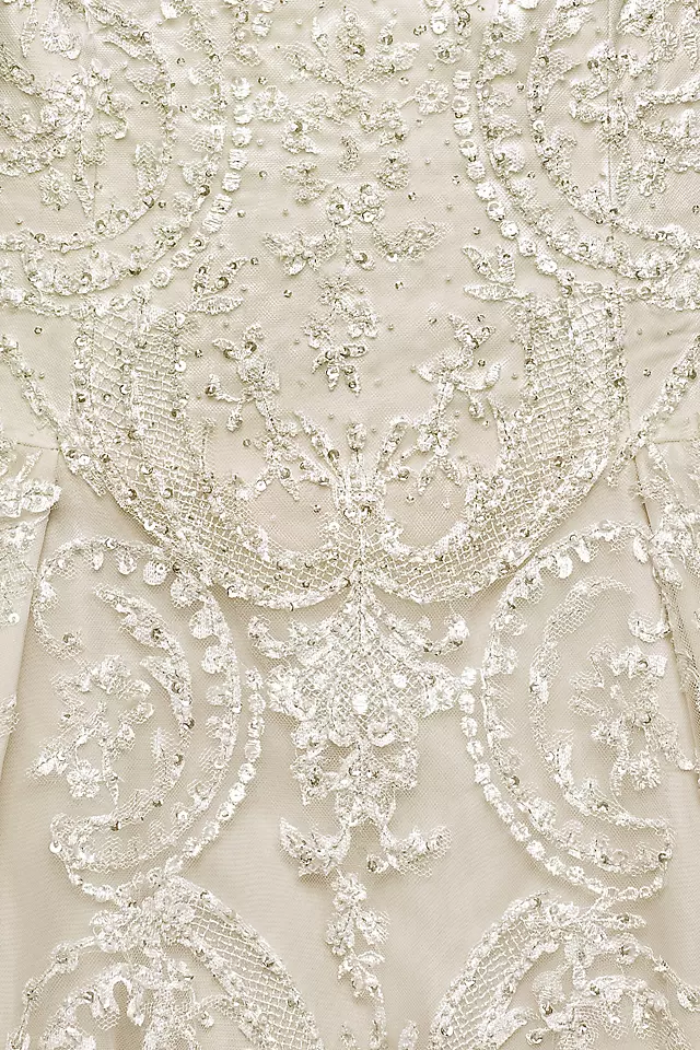 Oleg Cassini Beaded Lace Tulle Wedding Dress Image 4