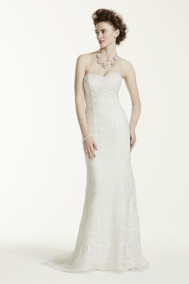 Oleg Cassini Lace Wedding Dress with Pearl Beads Image 6