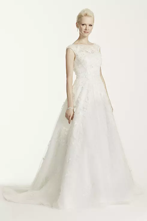As-Is Oleg Cassini Lace Wedding Dress with Flowers Image 1