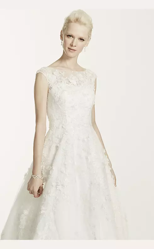 As-Is Oleg Cassini Lace Wedding Dress with Flowers Image 4