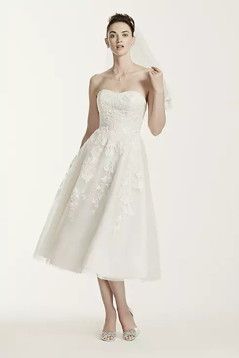 Oleg Cassini Tulle Short Wedding Dress with Lace Image 1