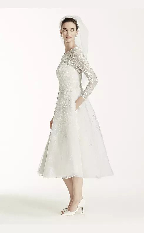 Oleg Cassini Tea Length Lace Tulle Wedding Dress Image 3