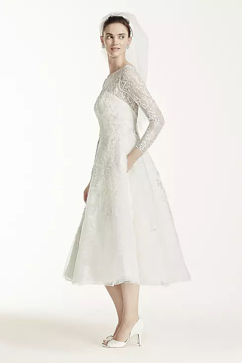 Oleg Cassini Tea Length Lace Tulle Wedding Dress Image 3
