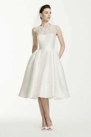 Oleg Cassini Mikado Tea Length Wedding Dress | David's Bridal