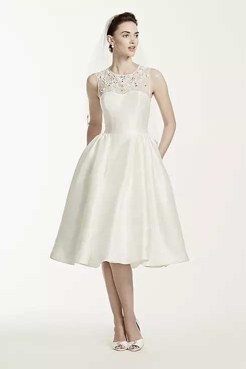 Oleg Cassini Mikado Tea Length Wedding Dress Image 1