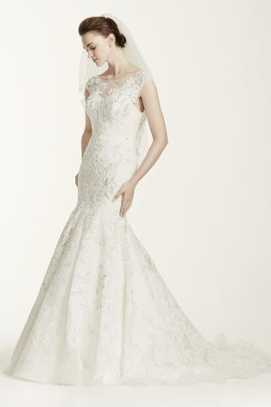 Oleg Cassini Cap Sleeve Wedding Dress with Lace