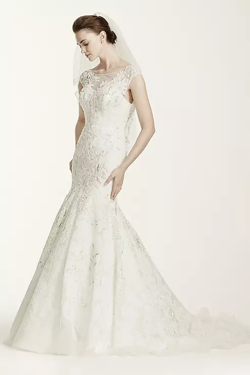 Oleg Cassini Cap Sleeve Wedding Dress with Lace Image 1