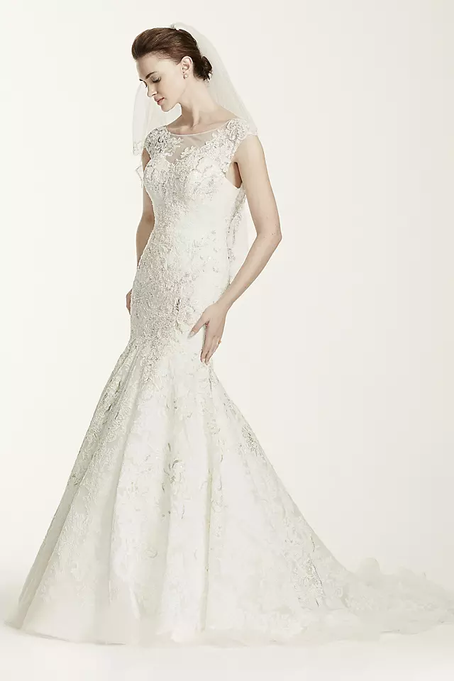 Oleg Cassini Cap Sleeve Wedding Dress with Lace Image