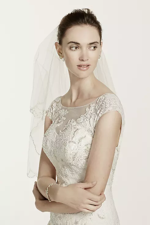Oleg Cassini Cap Sleeve Wedding Dress with Lace Image 5