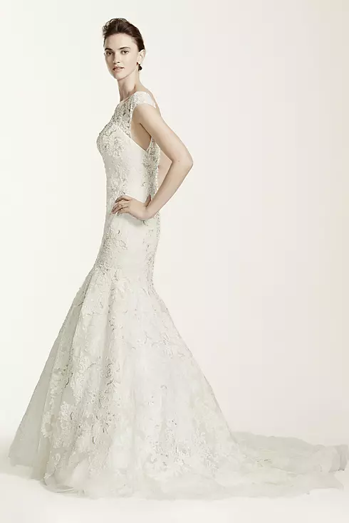 Oleg Cassini Cap Sleeve Wedding Dress with Lace Image 3