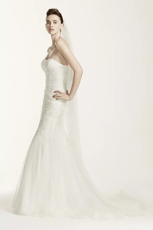 Oleg Cassini Tulle Mermaid Wedding Dress with Lace Image 3