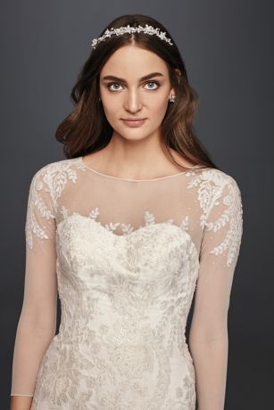 Oleg Cassini Lace Wedding Dress with 3/4 Sleeves | David's Bridal