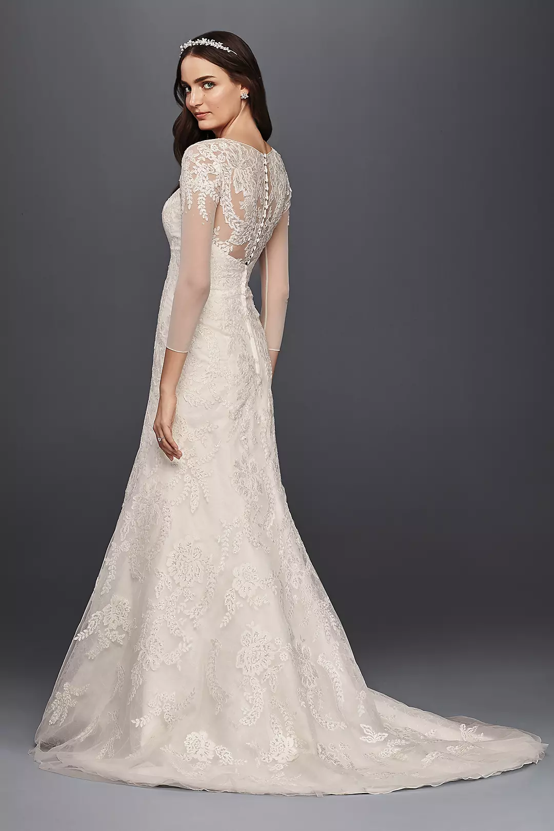 Oleg Cassini Lace Wedding Dress with 3/4 Sleeves  Image 2