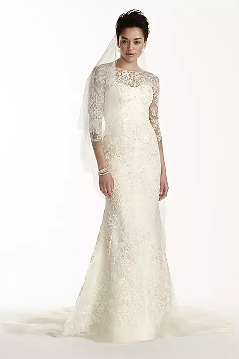 Oleg Cassini Tulle Wedding Dress with 3/4 Sleeves Image 1