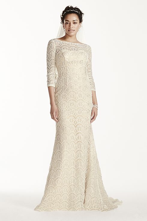 As-Is Beaded Lace 3/4 Sleeved Wedding Dress  Image 1
