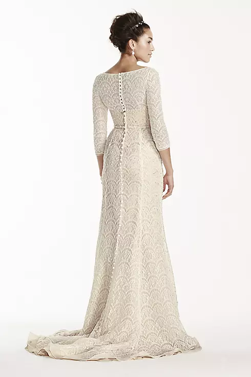 Oleg Cassini Beaded Lace 3/4 Sleeved Wedding Dress Image 2