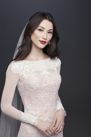 oleg cassini illusion long sleeve wedding dress