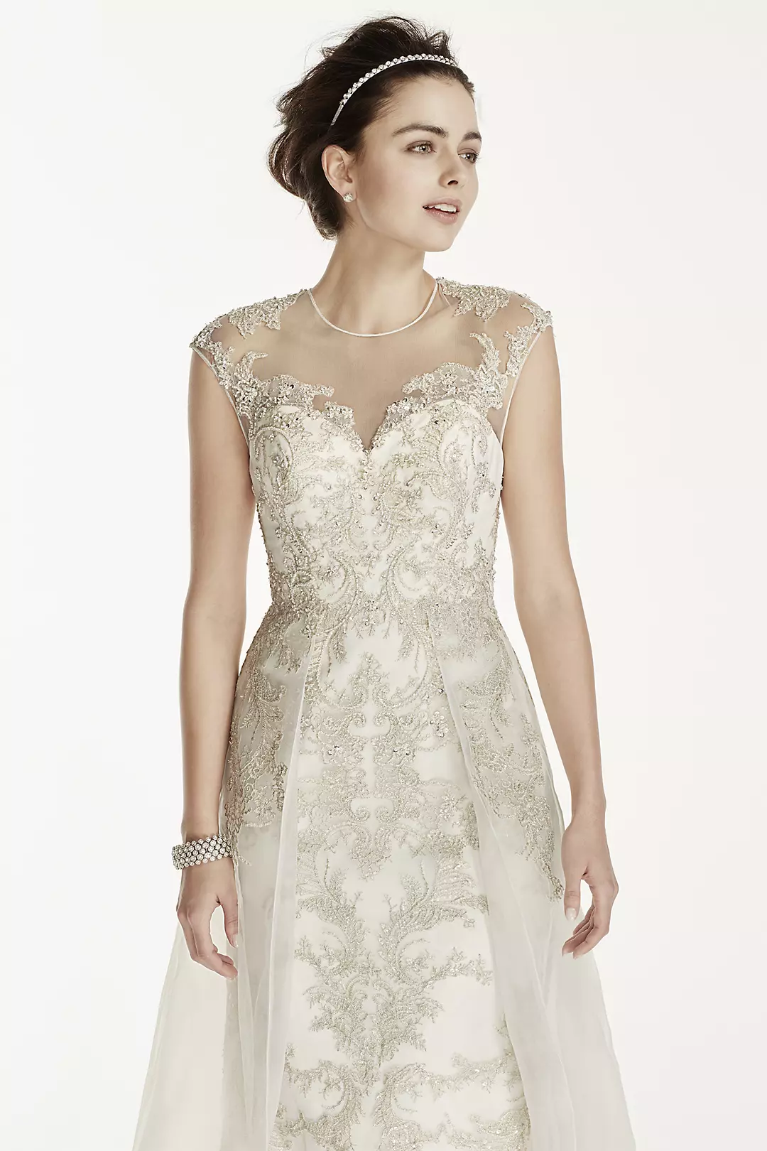 Oleg Cassini Beaded Lace with Tulle Wedding Dress Image 3