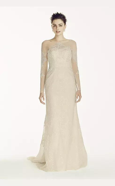 Oleg Cassini Illusion Sleeved Lace Wedding Dress Image 1