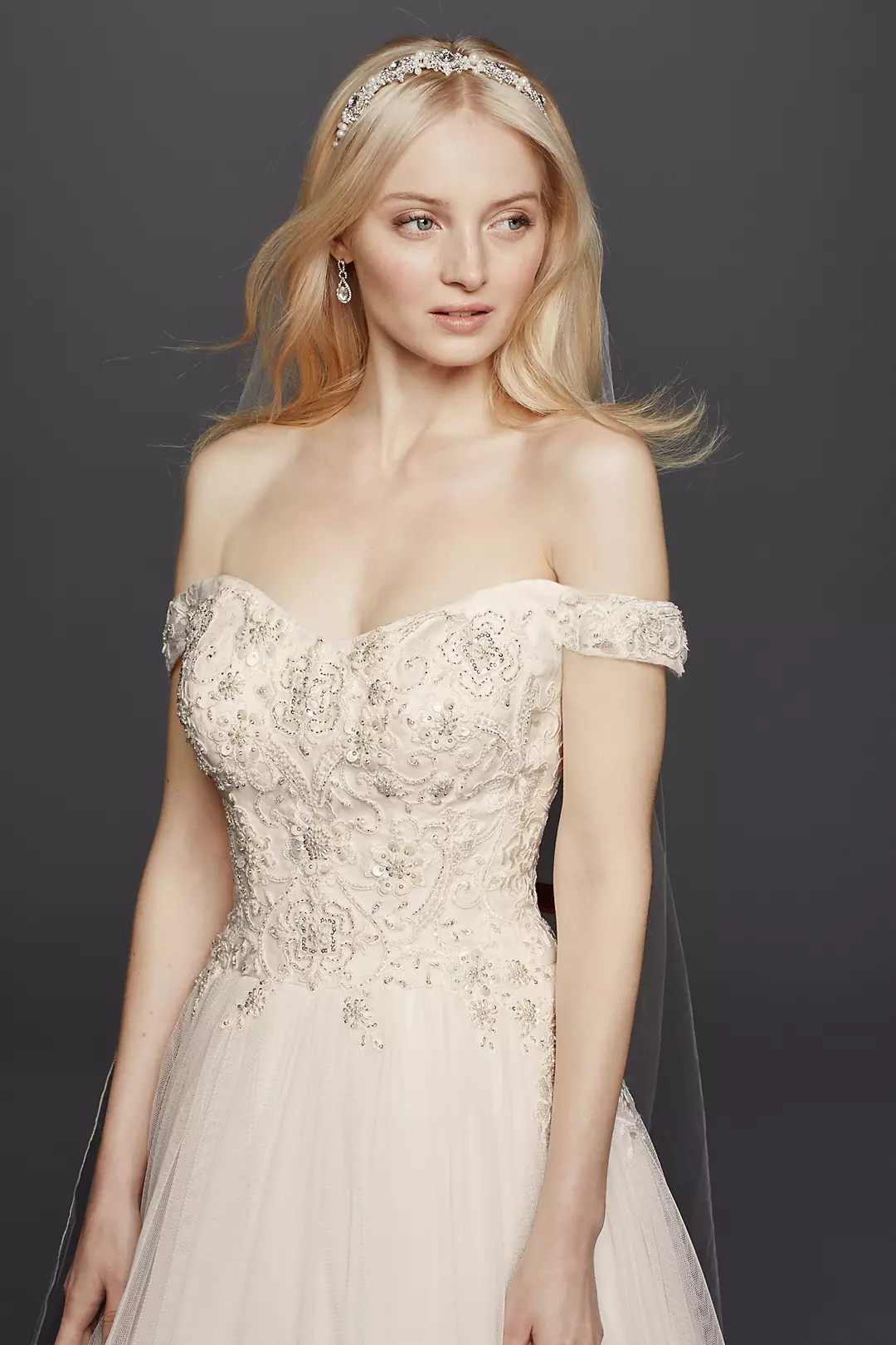 As-Is Off the Shoulder Swag Sleeved Wedding Dress | David's As-Is Off the Shoulder Swag Sleeved Wedding Dress | David's
