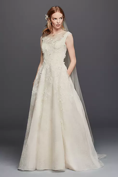 As-Is Cap Sleeve Wedding Dress with Textured Skirt Image 1