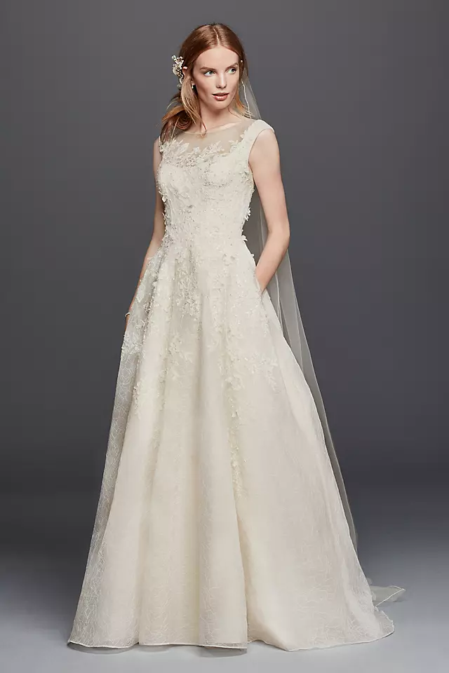 As-Is Cap Sleeve Wedding Dress with Textured Skirt Image