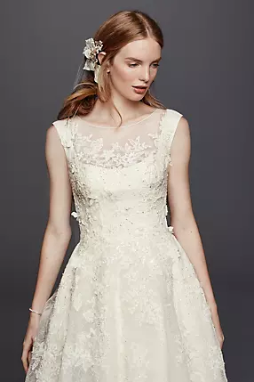 As-Is Cap Sleeve Wedding Dress with Textured Skirt | David's As-Is Cap Sleeve Wedding Dress with Textured Skirt | David's