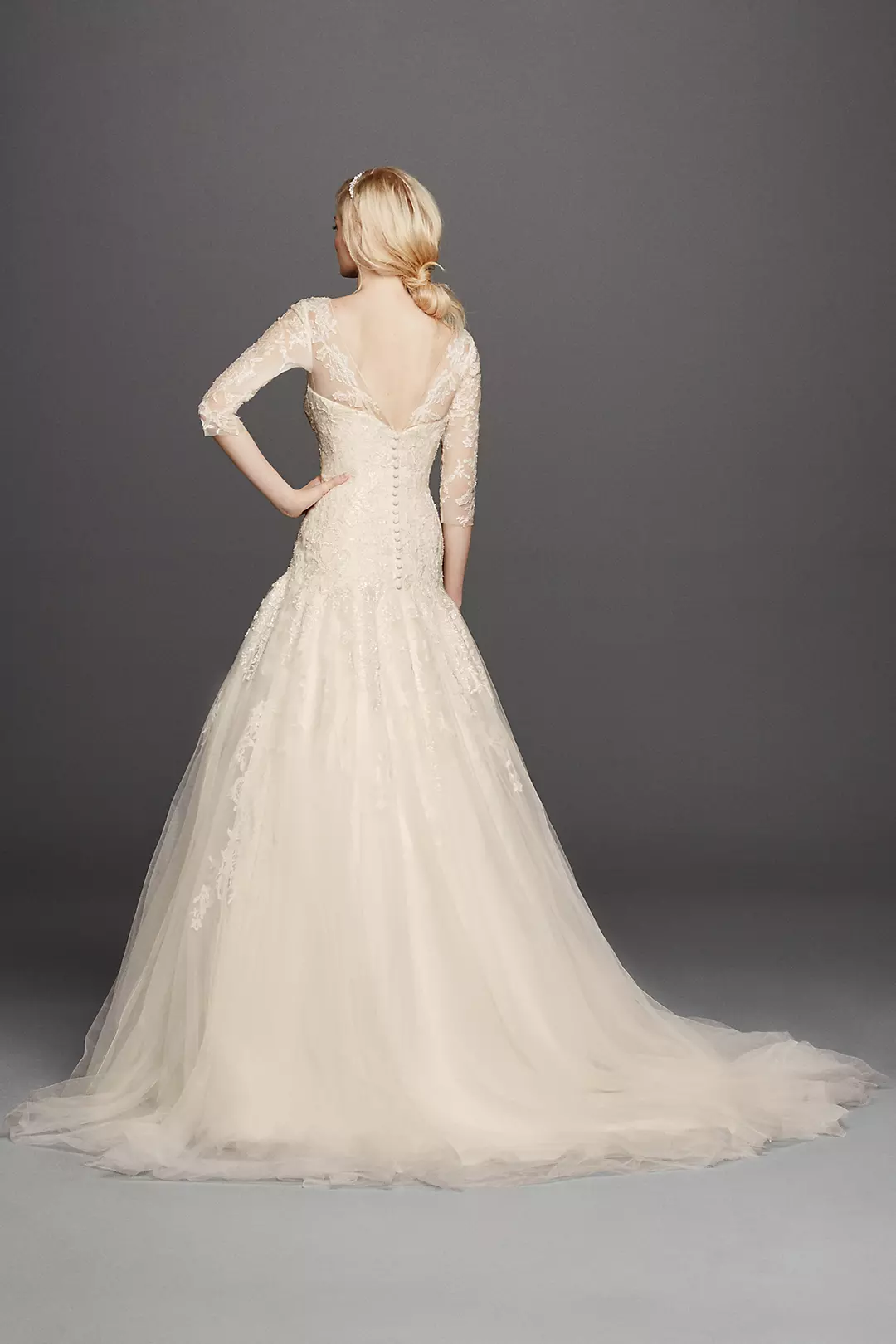 As-Is Oleg Cassini Illusion Lace Wedding Dress Image 2