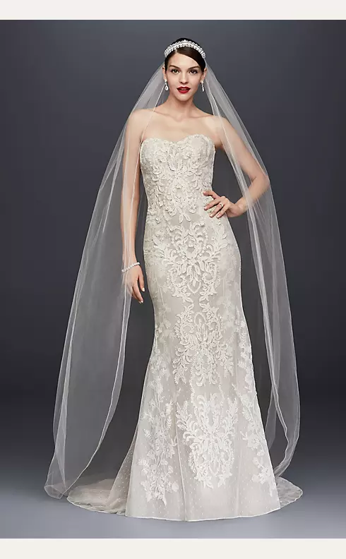 Oleg Cassini Strapless Lace Sheath Wedding Dress Image 1