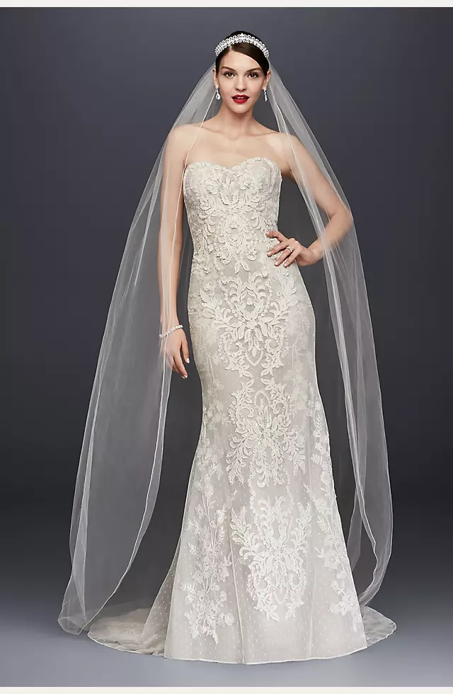 Oleg Cassini Strapless Lace Sheath Wedding Dress Image