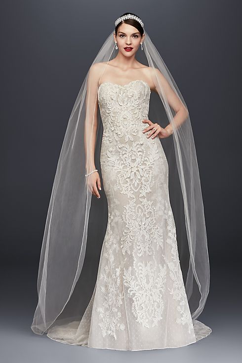 Oleg Cassini Strapless Lace Sheath Wedding Dress Image