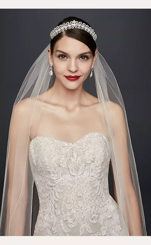 Oleg Cassini Strapless Lace Sheath Wedding Dress Image 3