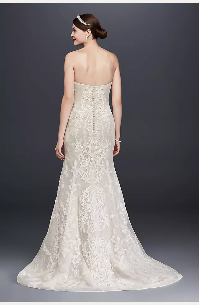 Oleg Cassini Strapless Lace Sheath Wedding Dress Image 2