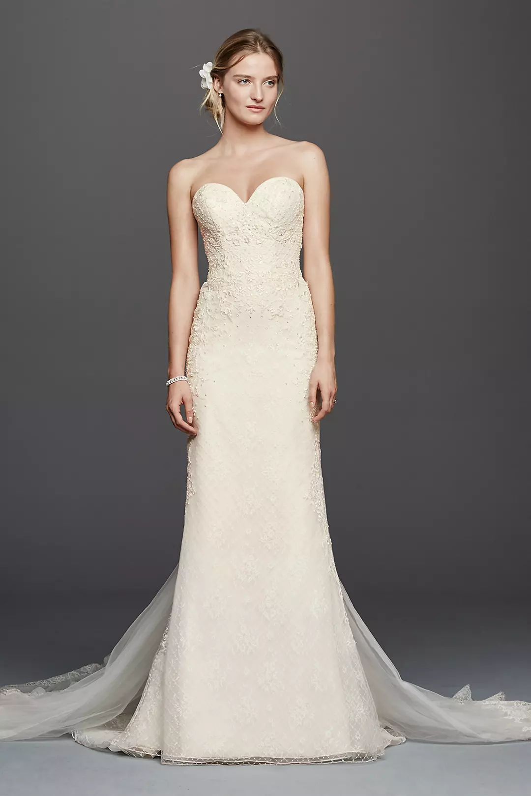 Oleg Cassini Venice Lace Sheath Wedding Dress Image