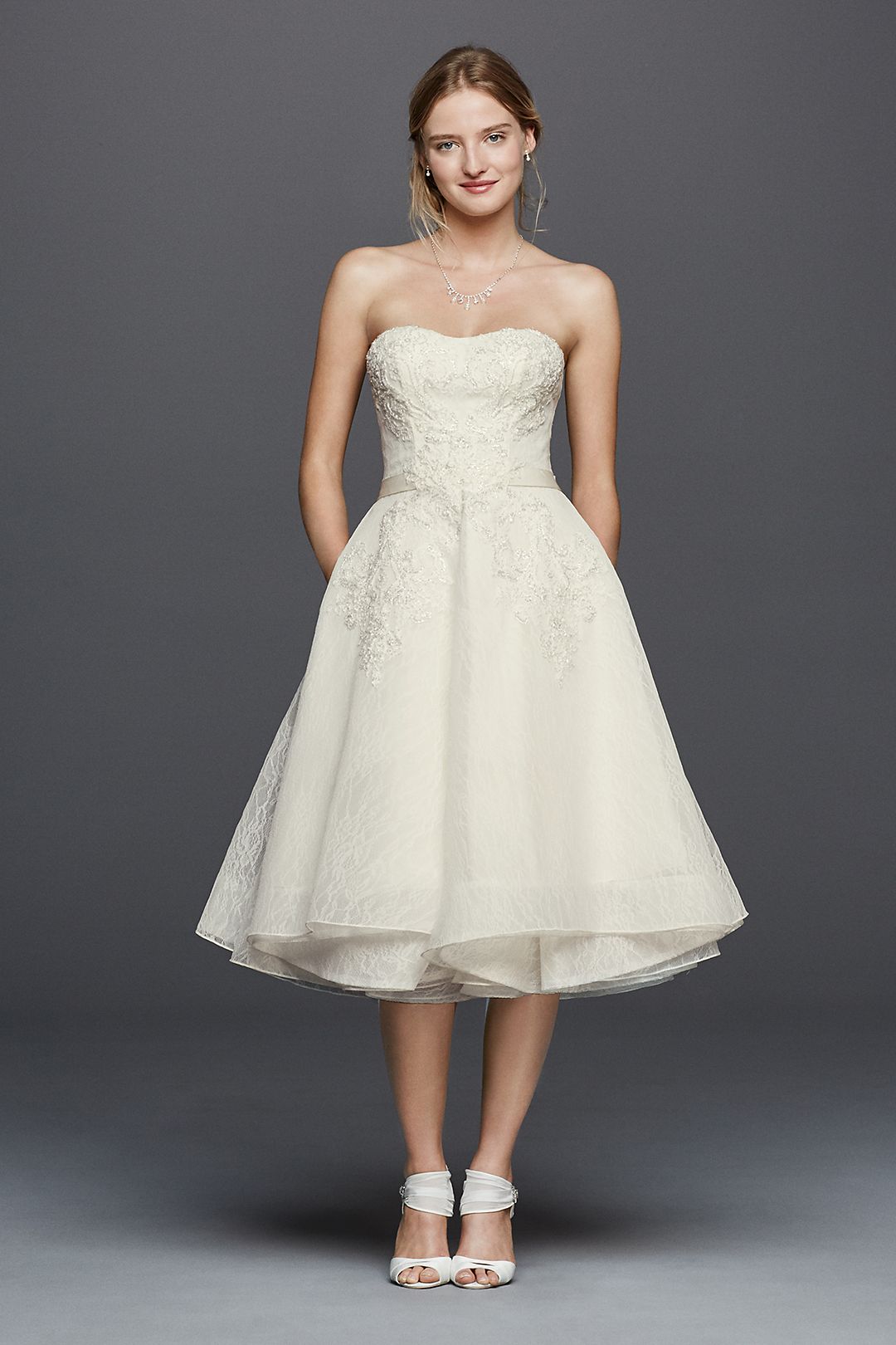 Oleg Cassini Short Strapless Lace Wedding Dress Image 4