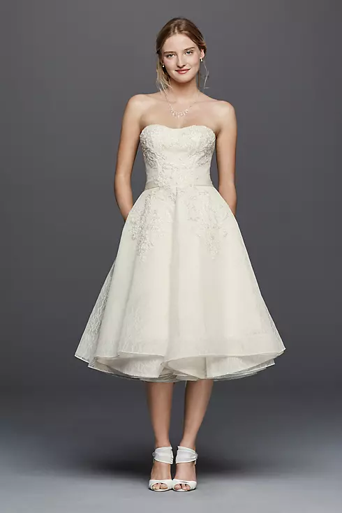 Oleg Cassini Short Strapless Lace Wedding Dress Image 1
