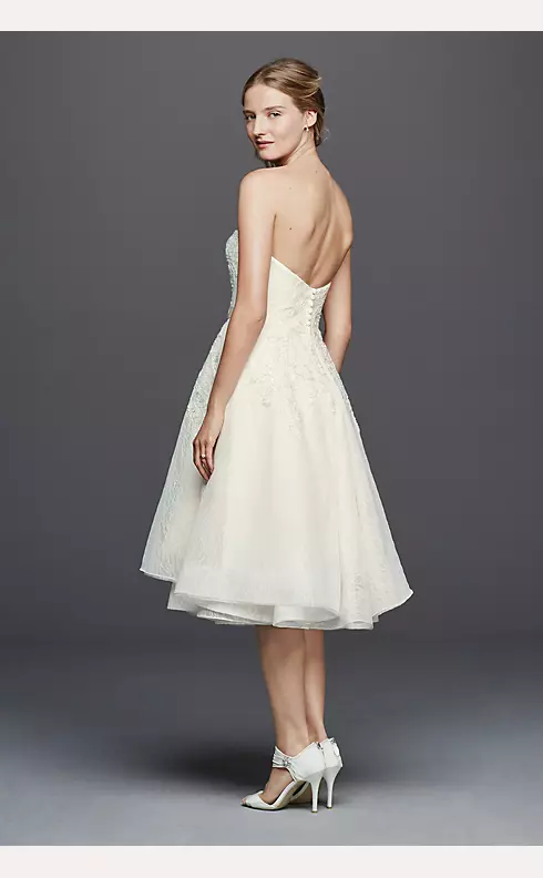 Oleg Cassini Short Strapless Lace Wedding Dress Image 2