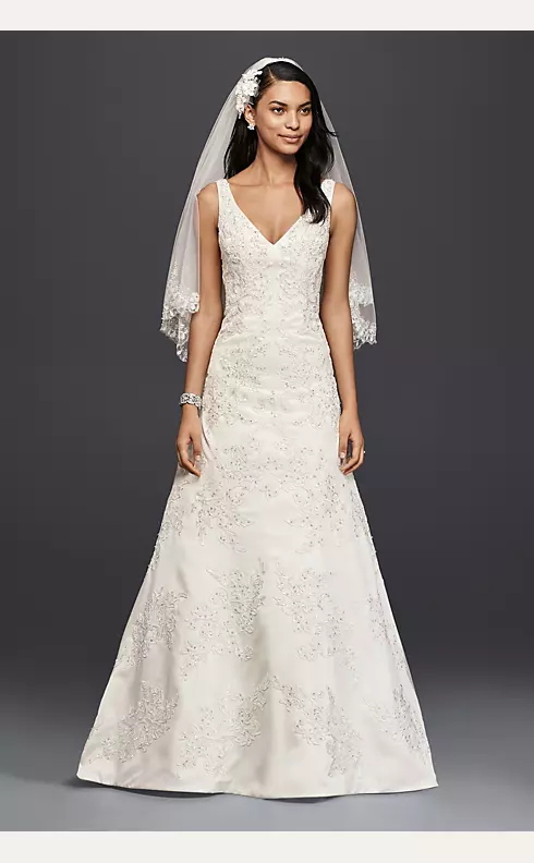 Oleg Cassini V-Neck Lace A-Line Wedding Dress Image 1