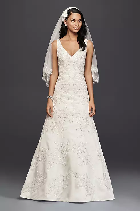 Oleg Cassini V-Neck Lace A-Line Wedding Dress Image 1
