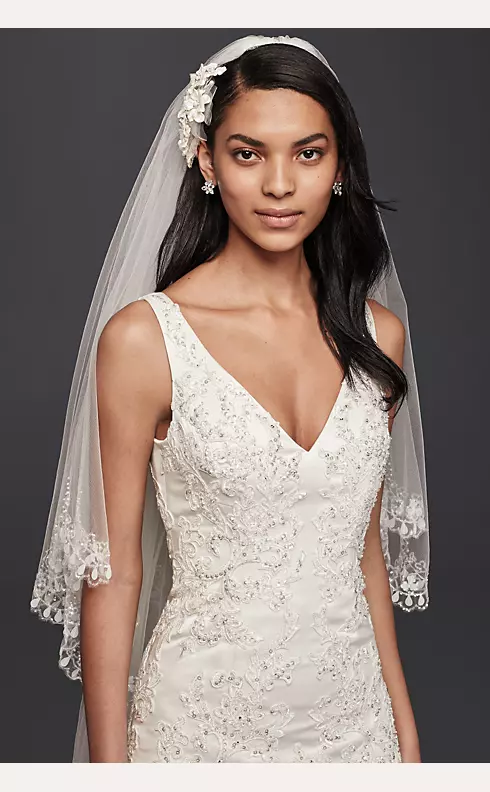 Oleg Cassini V-Neck Lace A-Line Wedding Dress Image 3