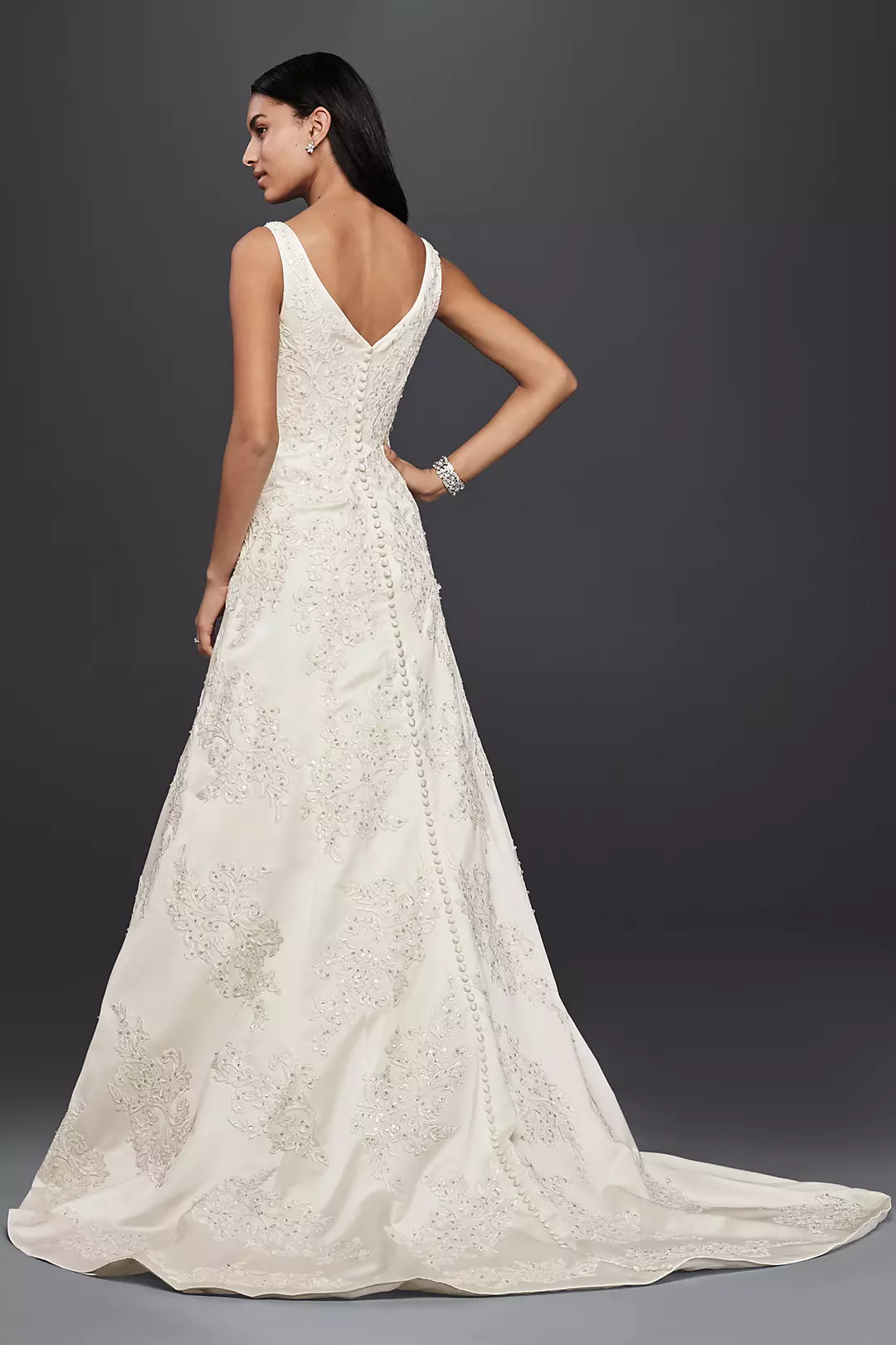 Oleg Cassini V-Neck Lace A-Line Wedding Dress | David's Bridal