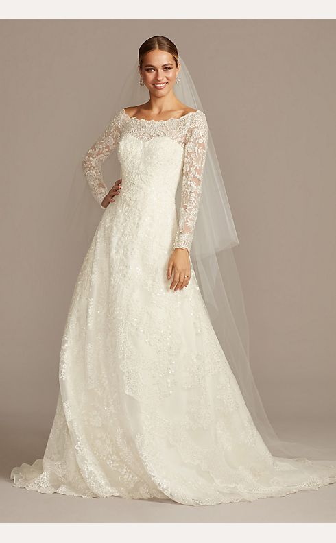 Off-The-Shoulder Lace A-Line Wedding Dress David's Bridal