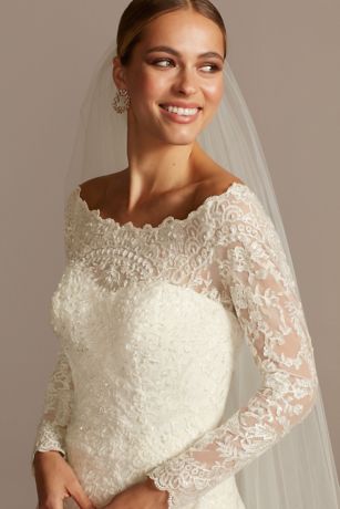 david's bridal off the shoulder lace wedding dress