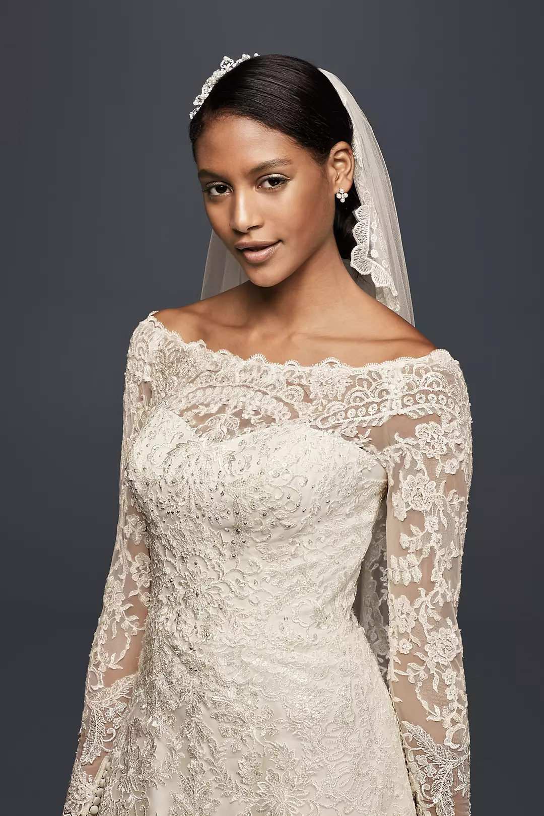 As-Is Off-The-Shoulder Lace A-Line Wedding Dress | David's Bridal