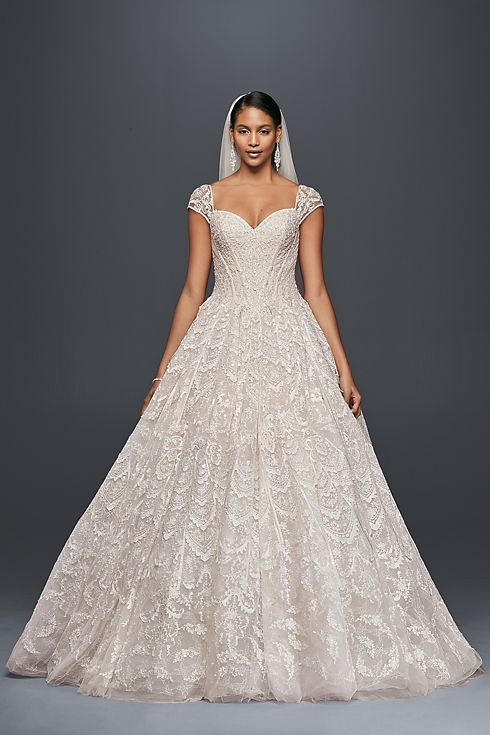 Grand Lace Ball Gown with Beaded Cap Sleeves Image