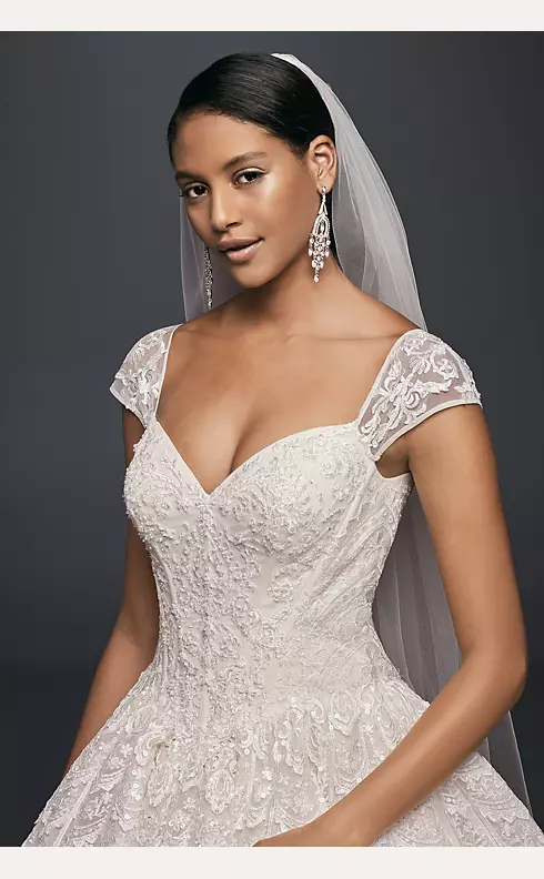 Grand Lace Ball Gown with Beaded Cap Sleeves Image 3